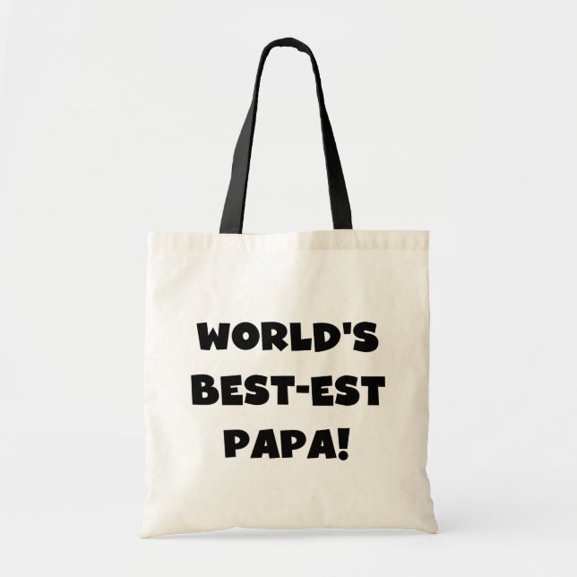 Svart text World's Best Pappa Tshirts and Gifts Tygkasse (Framsidan)