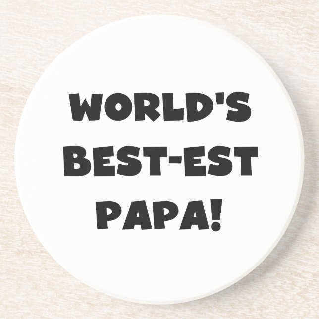 Svart text World's Best Pappa Tshirts and Gifts Underlägg (Framsidan)