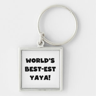 Svart text World's Best Yaya Gifts Fyrkantig Silverfärgad Nyckelring