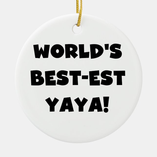 Svart text World's Best Yaya Gifts Julgransprydnad Keramik (Framsidan)