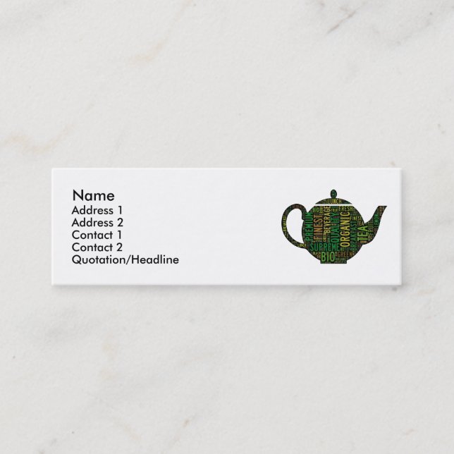 Svart textdesign för Tekanna Mini Visitkort (Framsida)