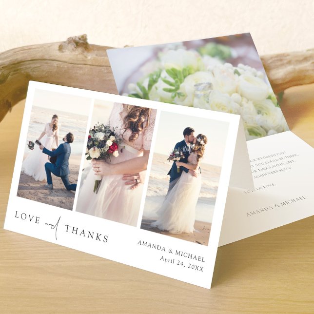 Svart textfoto med enkel Elegant, Bröllop Tack Kort (Skapare uppladdad)