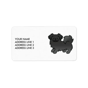 Svart tibetansk spaniel söt serietecknad hund & te adressetikett