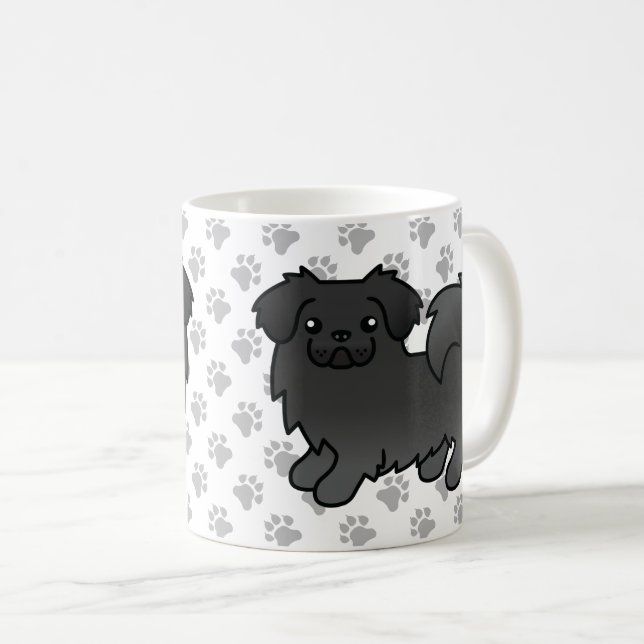 Svart tibetansk spaniel söt tecknad hund kaffemugg (Framsida höger)
