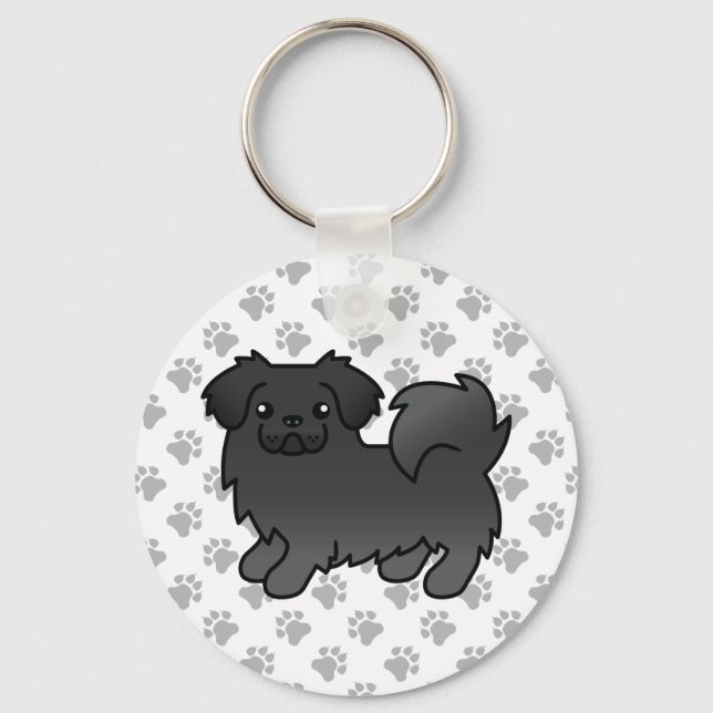 Svart tibetansk spaniel söt tecknad hund nyckelring (Framsida)