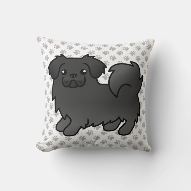 Svart tibetansk spaniel söt tecknad hund & tassar kudde (Framsida)
