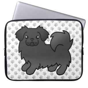 Svart tibetansk spaniel söt tecknad hund & tassar laptop fodral