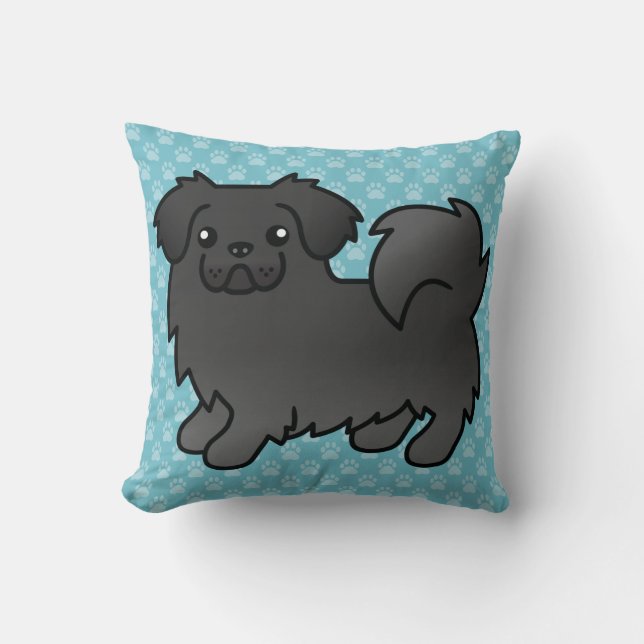 Svart tibetansk spaniel tecknad hund kudde (Framsida)