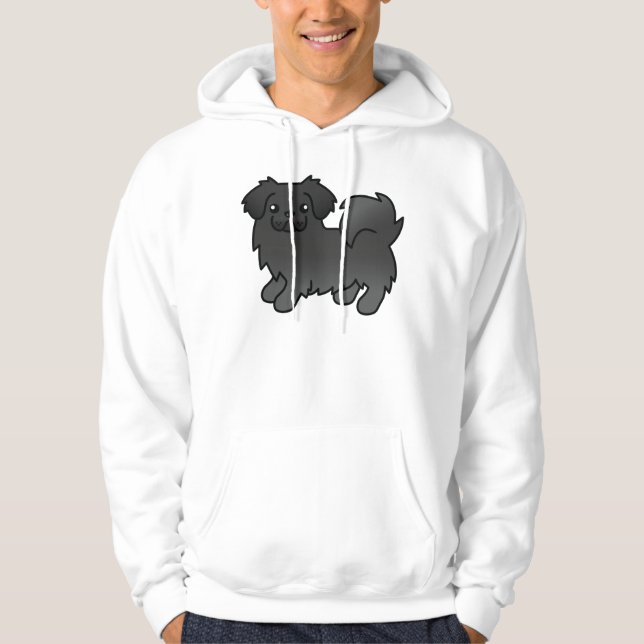 Svart tibetansk spanjor Cute Tecknad hund Hoodie (Framsida)