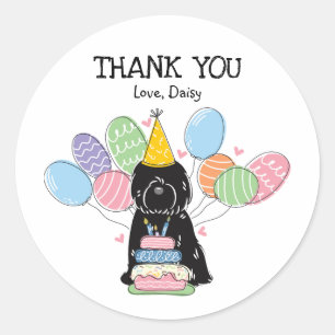Svart tibetansk terrier Birthday Favor Tagcker Runt Klistermärke