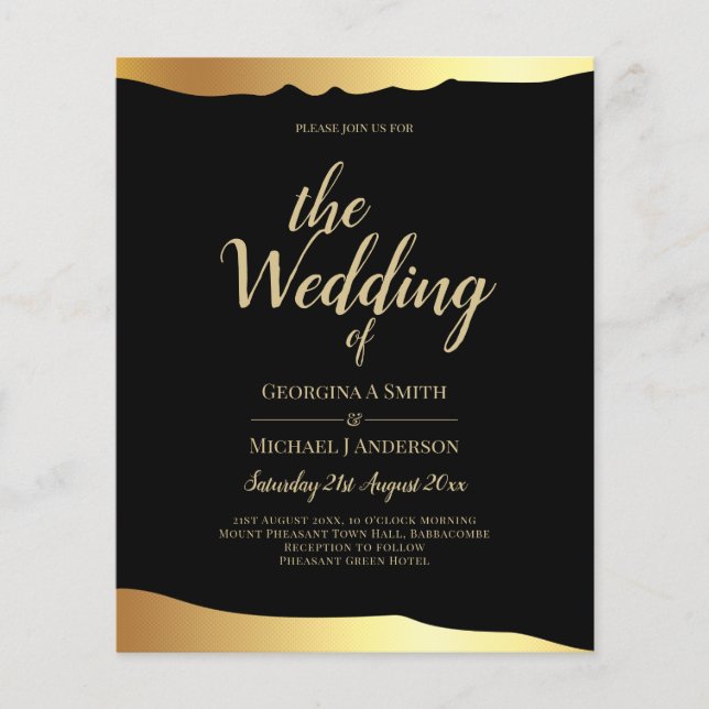 Svart Tie Bröllop Guld Folie Script Elegant Evenem Flygblad (Framsidan)