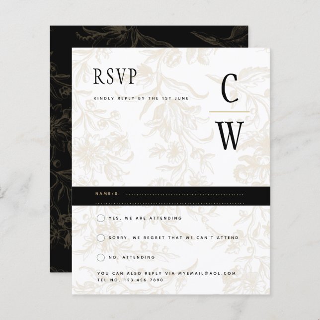 Svart Tie Bröllopstema Vintage Guld Damaskus (Fram/baksida)