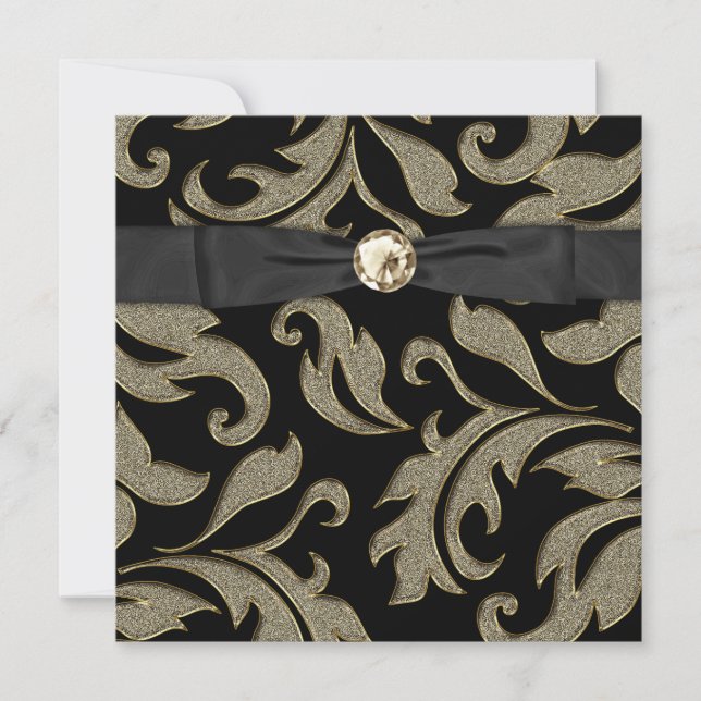Svart Tie Svart Guld Damast Part Invitation Inbjudningar (Framsida)