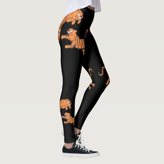 Svart Tiger Djurtryck Mönster Design Leggings (Höger)