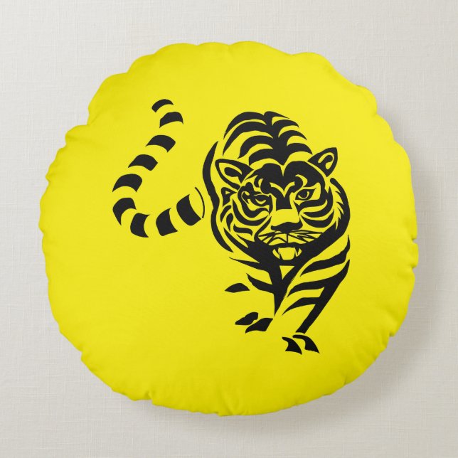 Svart tiger rund kudde (Framsidan)