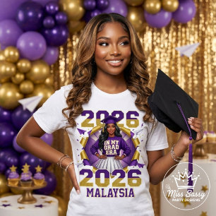 Svart tjej examen era 2026 lila guld t shirt