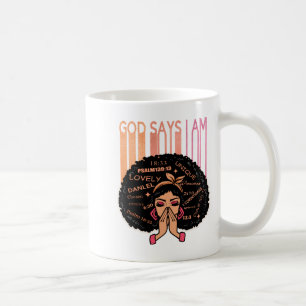 Svart tjej Gud säger att jag är svart melanin hist Kaffemugg
