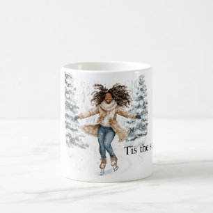 Svart tjej konståkar jul kaffemugg