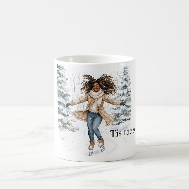 Svart tjej konståkar jul kaffemugg (Center)
