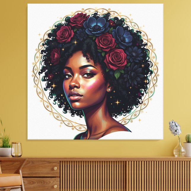 Svart tjej magi Afro Diva Canvastryck (Insitu (Vardagsrum))