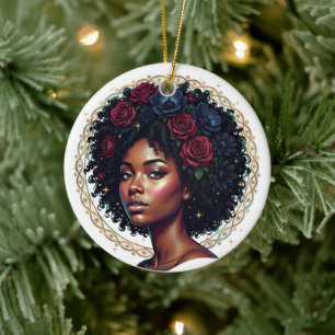 Svart tjej magi Afro Diva festartiklar Julgransprydnad Keramik