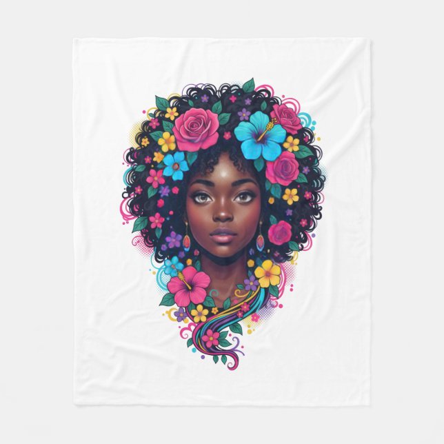 Svart tjej Magi Afro Diva Fleecefilt (Framsidan)