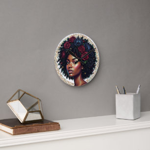 Svart tjej magi Afro Diva Rund Klocka