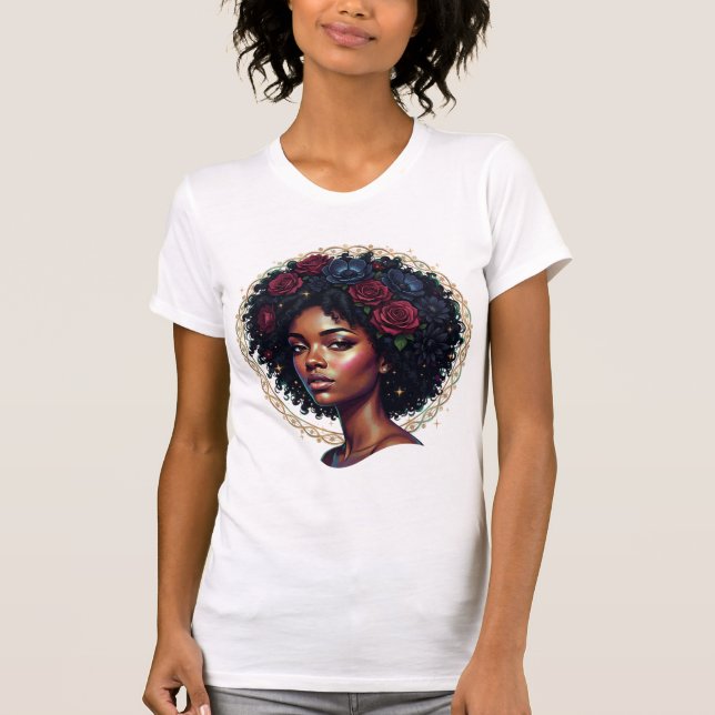 Svart tjej magi Afro Diva T Shirt (Framsida)