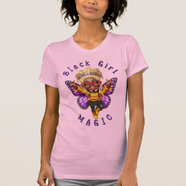 Svart Tjej Magi Fjäril Fée Rosa T-Shirt