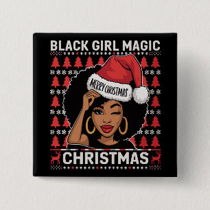 Svart tjej magi God jul afroamerikansk Knapp