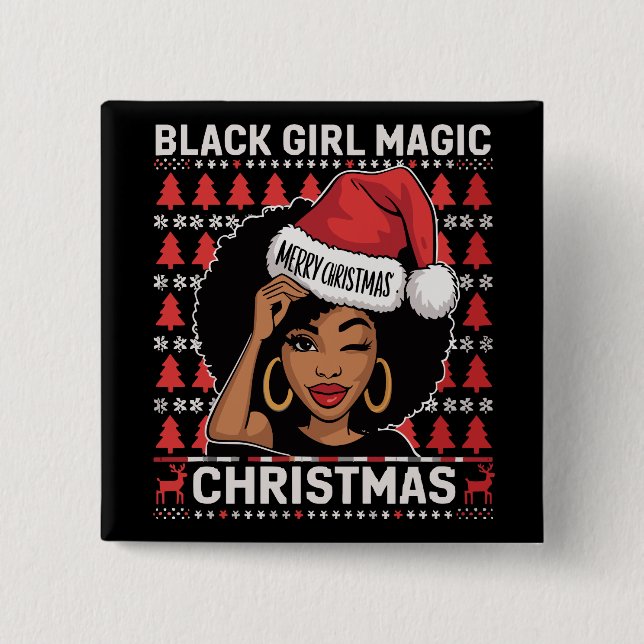 Svart tjej magi God jul afroamerikansk  Knapp (Framsida)