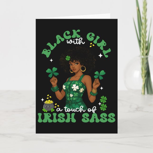 Svart tjej med irländska S St. Patricks dag Irländ Kort (Framsida)