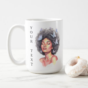 Svart tjej Pastell Minimalistisk Fjäril Anpassad Kaffemugg