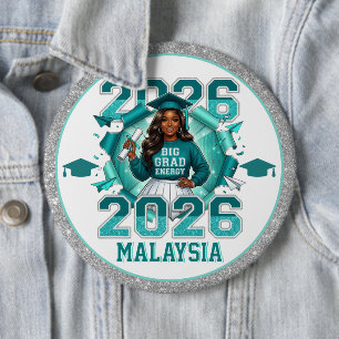 Svart Tjej Stor Examen Energi Teal 2026 Knapp