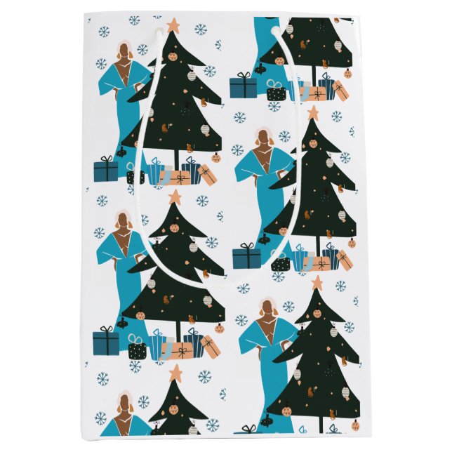 Svart tjej vit hår julklappspåse (Framsidan)