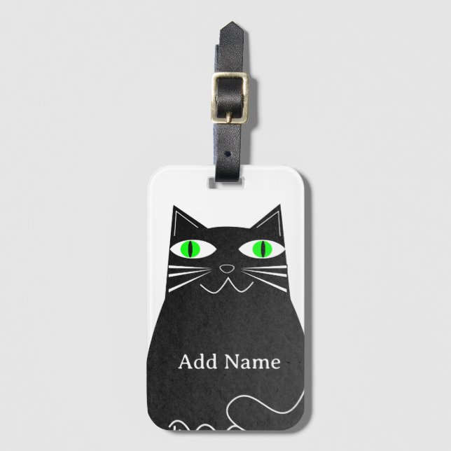 Svart Tjock med eget namn för Grönt Ögon Bagagebricka (Framsida vertikal)