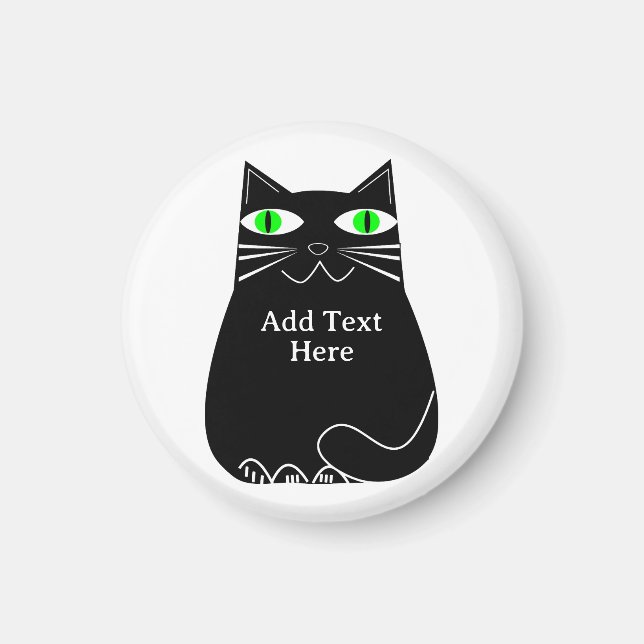 Svart Tjock med Grönt Ögon Anpassningsbar Text Magnet (Framsidan)