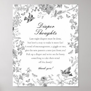 Svart Toile De Jouy Blöja Tanke Barnkalas Poster