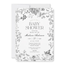 Svart Toile De Jouy Vintage Blommig Bebis Shower