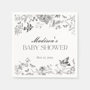 Svart Toile De Jouy Vintage Blommig Bebis Shower Pappersservett