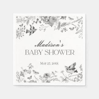 Svart Toile De Jouy Vintage Blommig Bebis Shower Pappersservett