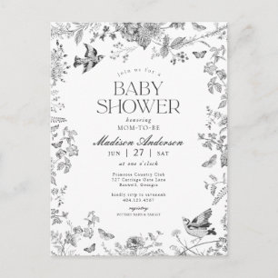 Svart Toile De Jouy Vintage Blommig Bebis Shower Vykort