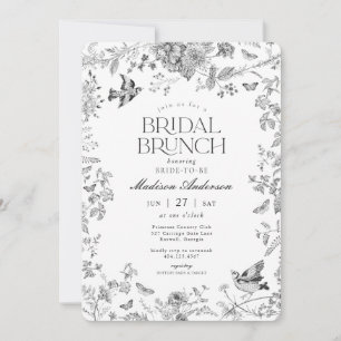 Svart Toile De Jouy Vintage Blommig Bröllopsbrunch Inbjudningar