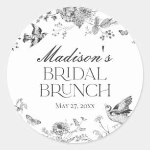 Svart Toile De Jouy Vintage Blommig Bröllopsbrunch Runt Klistermärke