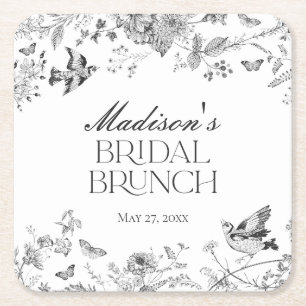 Svart Toile De Jouy Vintage Blommig Bröllopsbrunch Underlägg Papper Kvadrat