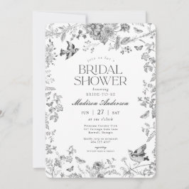 Svart Toile De Jouy Vintage Blommig Bröllopsdusch Inbjudningar
