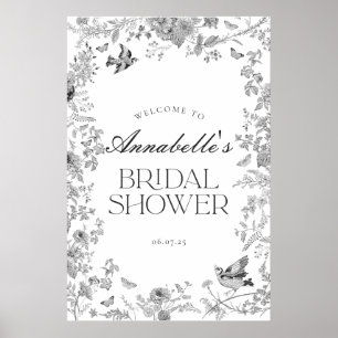 Svart Toile Jouy Blommig Bröllopsfest Välkomstskyl Poster