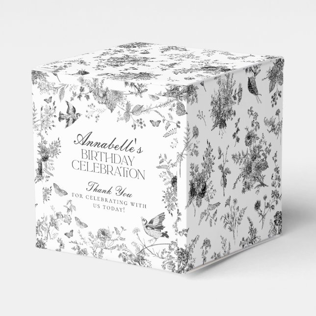 Svart Toile Jouy Blommig Födelsedagspresentlåda Presentaskar (Framsidan Sidan)