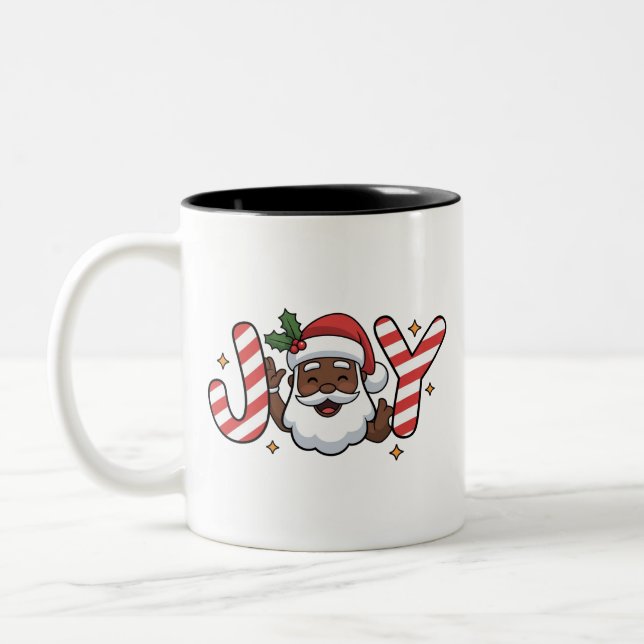 Svart tomte jul afrikansk glädje högtid Xmas  Två-Tonad Mugg (Vänster)