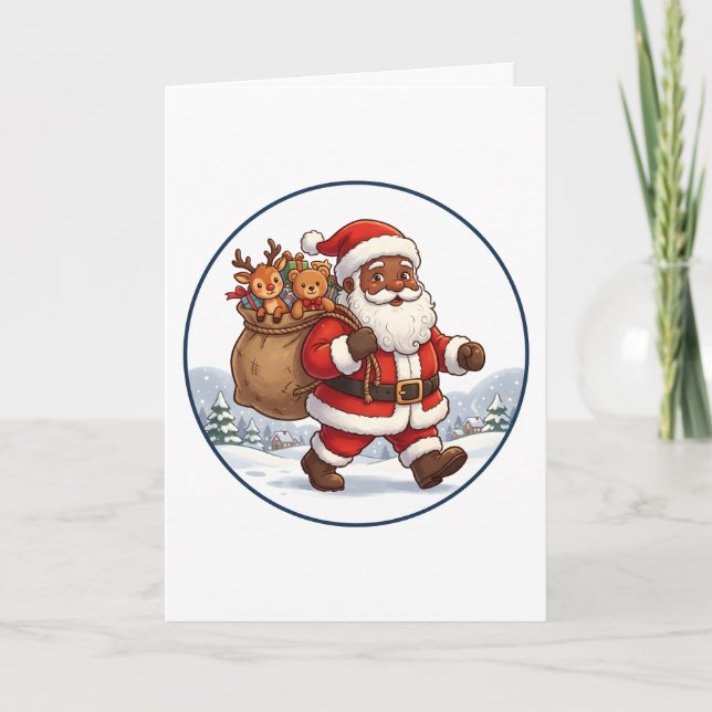Svart tomte julpåse ren ornament kort (Framsida)